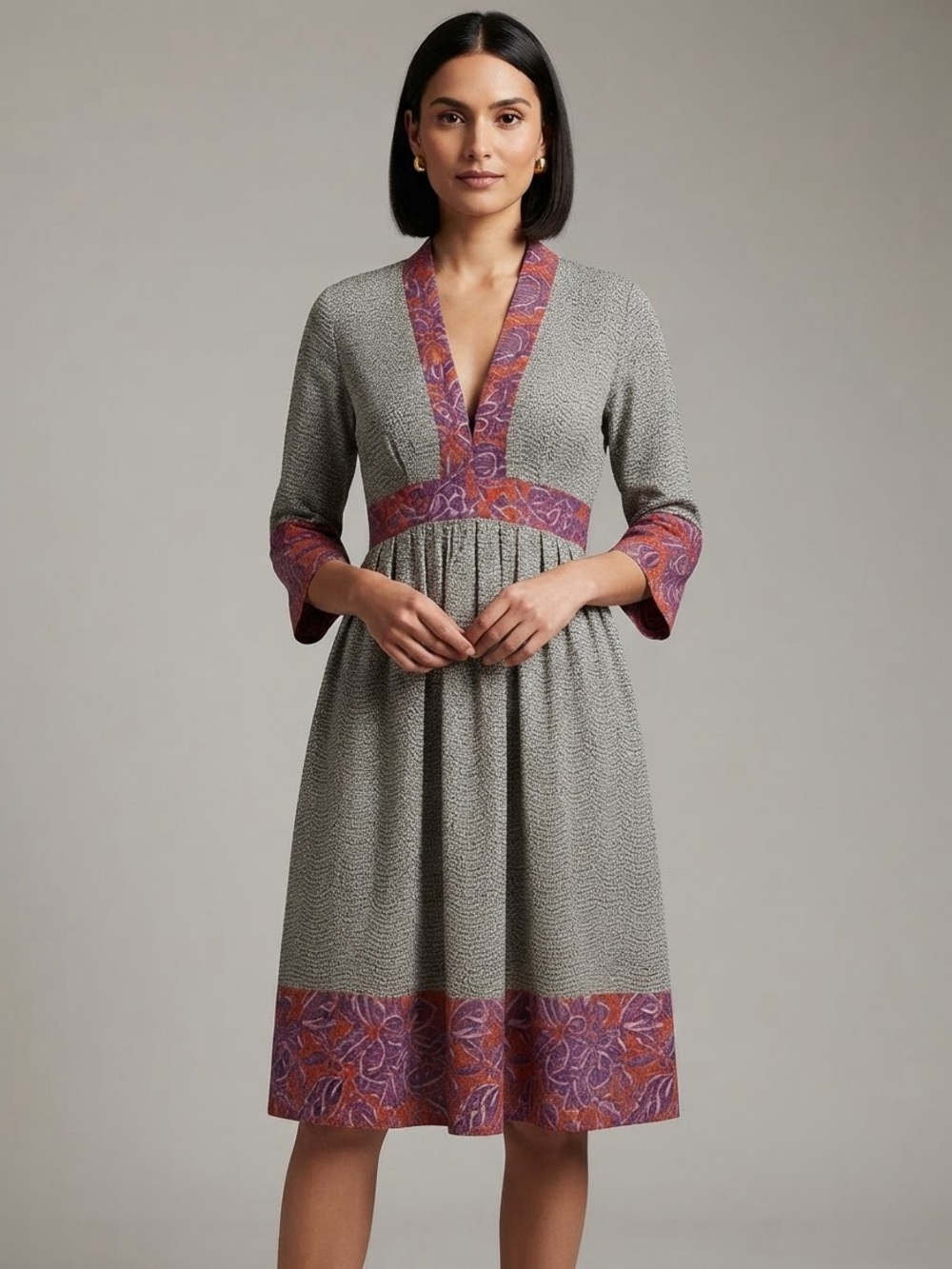 Duro Olowu London Silk Mixed Print V-Neck Midi Dress Size 36 / US 4 Artisanal - Picture 1 of 15